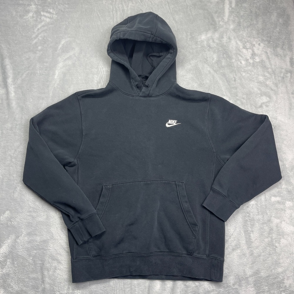 Nike Sportswear Hoodie Mens Small Black Fleece Lined Embroidered‎ Logo Pullover
